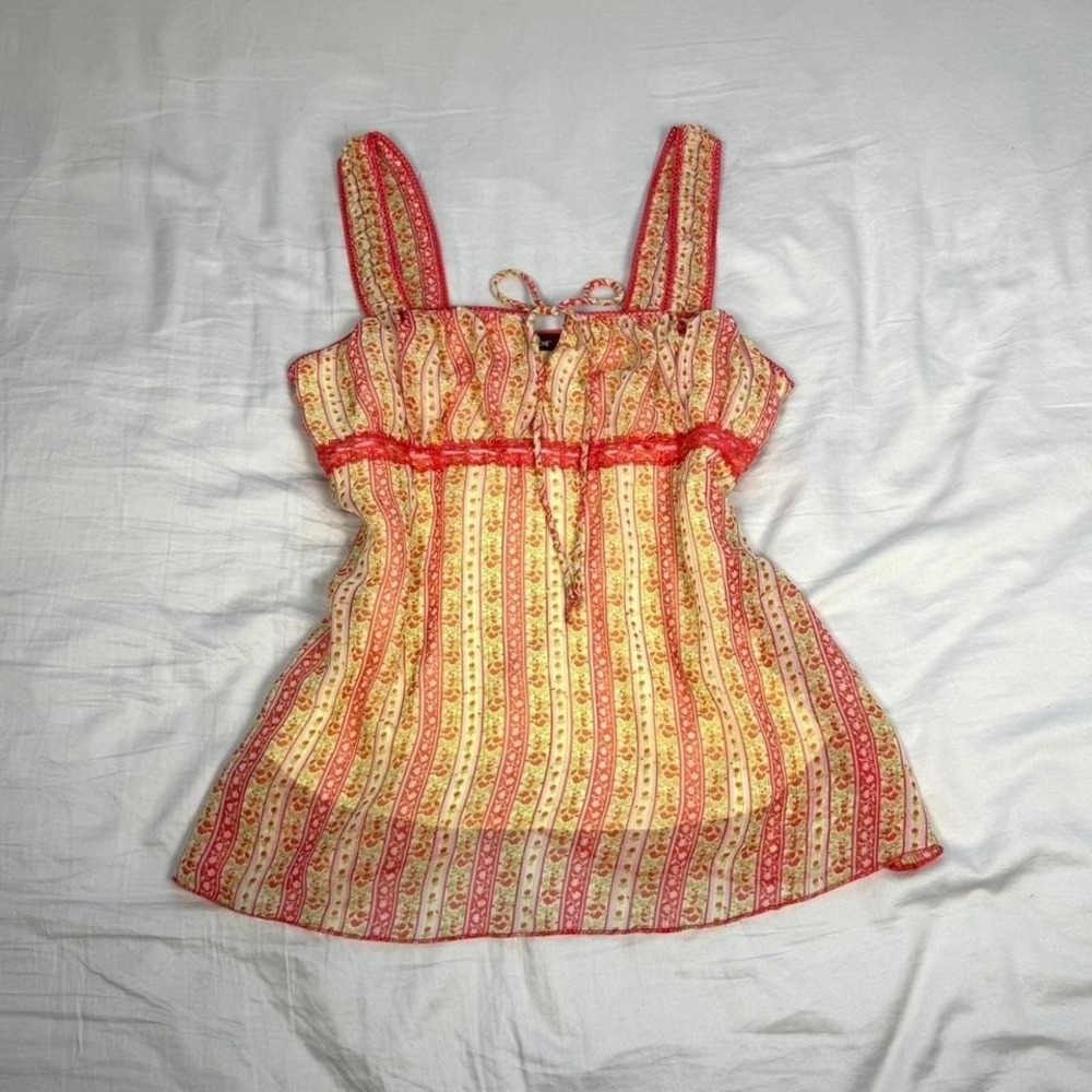 Vintage y2k Jordache multicoloured babydoll fairy tie back tank top